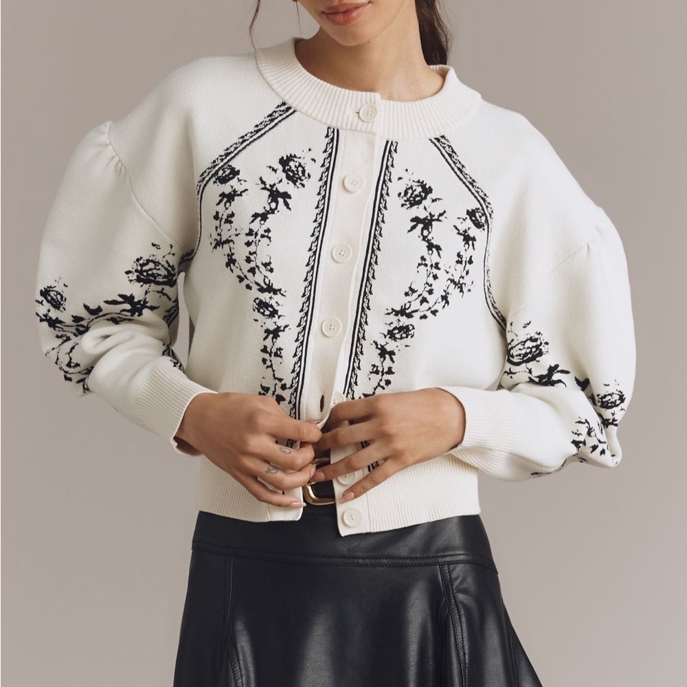 Anthropologie Sculpted Puff-Sleeve Cardigan Sweater - XL - Picture 1 of 11